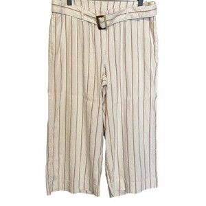 J Jill Linen Stretch Pants Womens M Petite Jenna Striped Belted Wide Leg Crop